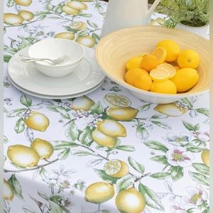 Benson Mills Round Lemon and Bee Table Cloth with umbrella hole.